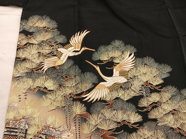 平和屋着物■豪華黒留袖 駒刺繍 飛鶴花文 暈し染め 金彩 正絹 逸品 BAAX8355mz