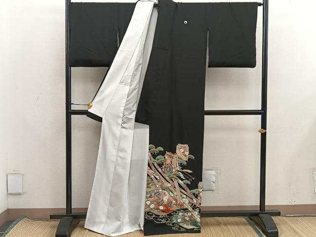 平和屋着物■豪華黒留袖 駒刺繍 御所車人物花文 正絹 逸品 BAAX8364mz