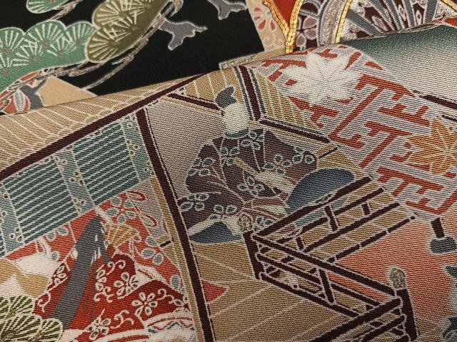 平和屋着物■豪華黒留袖 駒刺繍 御所車人物花文 正絹 逸品 BAAX8364mz