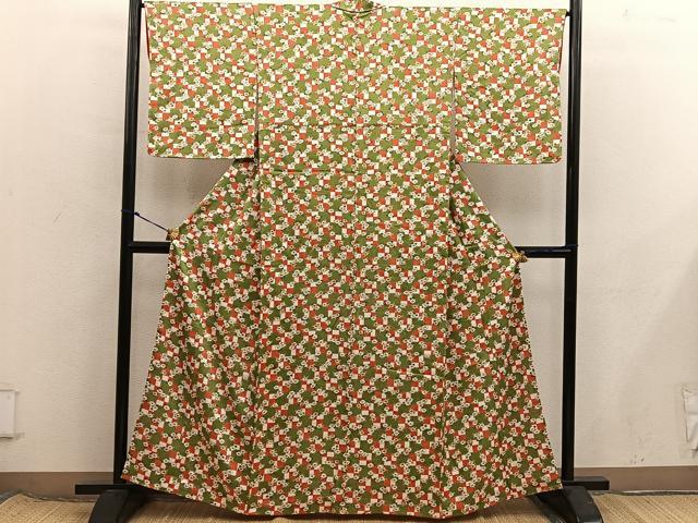 平和屋着物■上質な小紋 椿花文 正絹 逸品 BAAX8381mz