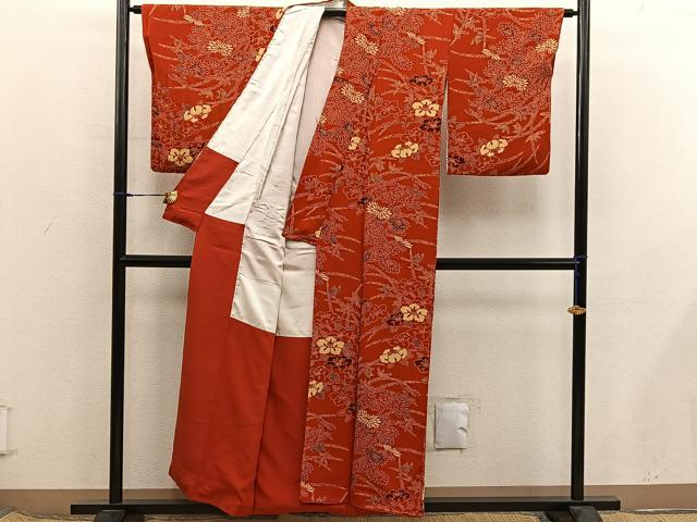 平和屋着物■上質な小紋 型染め 椿花文 正絹 逸品 BAAX8385mz