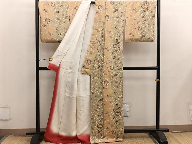 平和屋着物■上質な小紋 扇面椿花文 金彩 正絹 逸品 BAAX8387mz