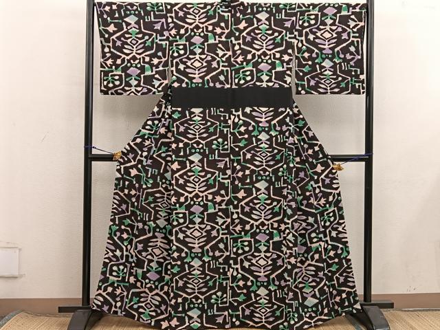 平和屋着物■上質な小紋 幾何学文様 正絹 逸品 BAAX8398mz