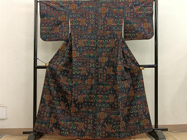 平和屋着物■上質な紬 菊花文 正絹 逸品 BAAX8409mz