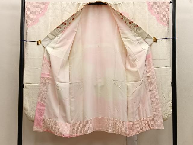 平和屋着物■振袖用長襦袢 袷 絞り 飛鶴文 半衿刺繍 正絹 逸品 BAAX8412mz