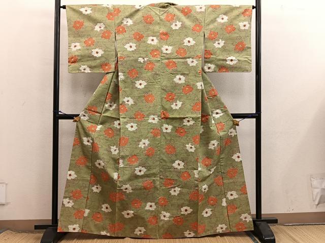 平和屋着物■上質な紬 草花文 正絹 逸品 BAAX8420mz