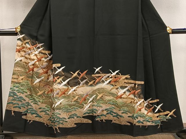 平和屋着物■豪華黒留袖 駒刺繍 飛鶴文 暈し染め 金彩 正絹 逸品 BAAX8444mz