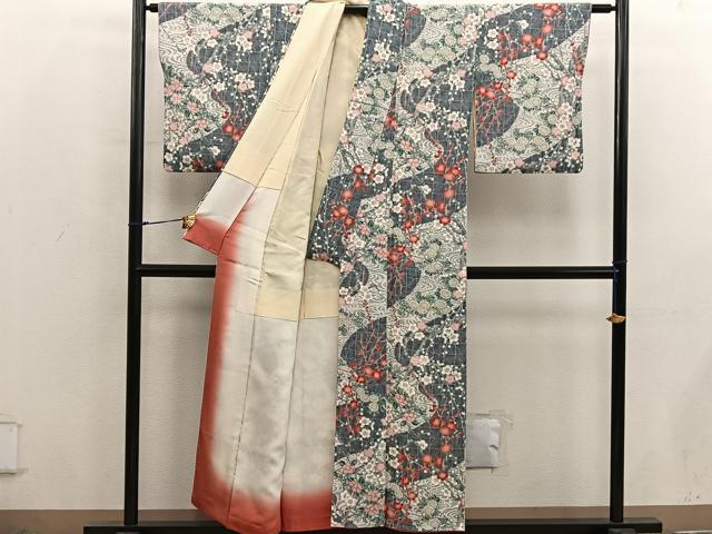 平和屋着物■上質な小紋 梅花文 鬼しぼ縮緬 正絹 逸品 BAAX8469mz