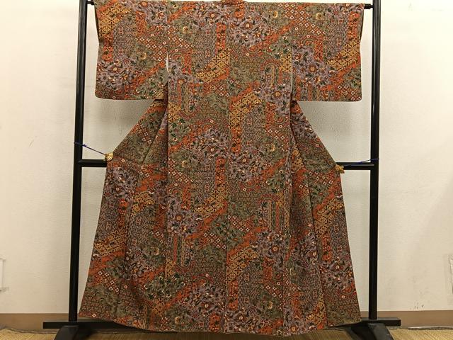 平和屋着物■上質な小紋 更紗花文 正絹 逸品 BAAX8497mz
