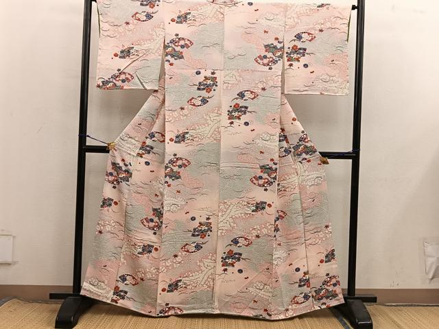 平和屋着物■上質な小紋 地紙花文 金彩 正絹 逸品 BAAX8508mz