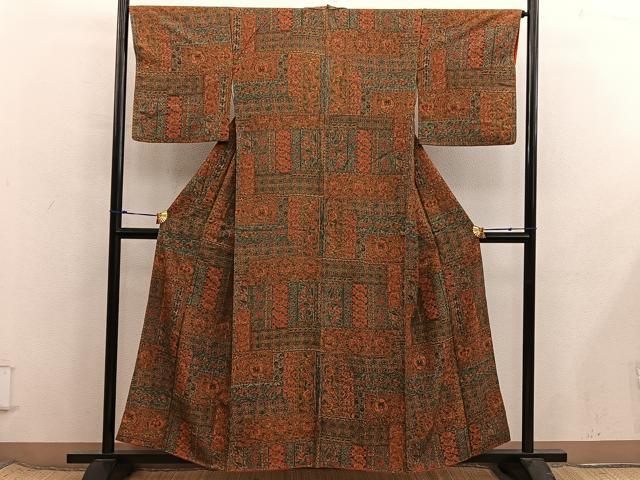 平和屋着物■上質な小紋 亀甲更紗花文 正絹 逸品 BAAX8509mz