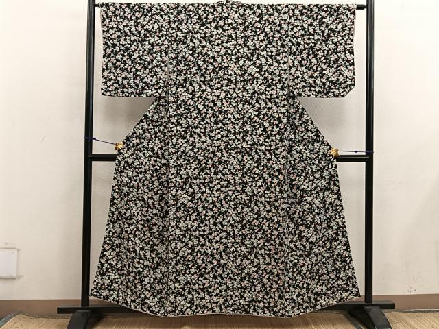 平和屋着物■上質な小紋 枝梅文 黒地 正絹 逸品 BAAX8513mz