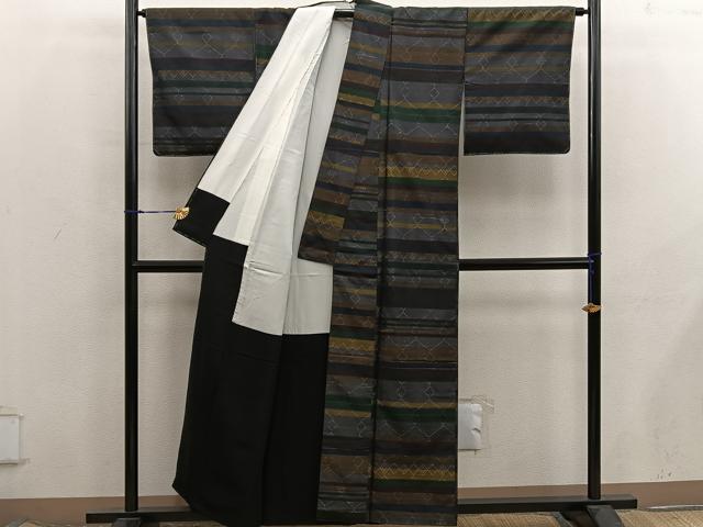 平和屋着物■上質な小紋 横段文 正絹 逸品 BAAX8521mz
