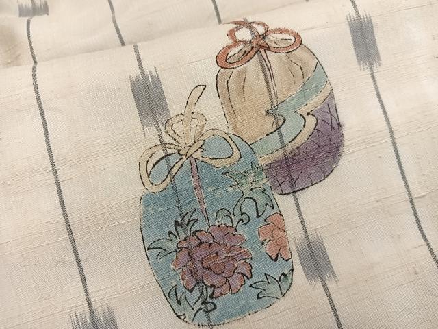 平和屋着物■上質な小紋 紬地 仕覆花文 正絹 逸品 BAAX8533mz