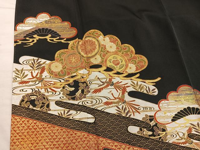 平和屋着物■豪華黒留袖 駒刺繍 鳳凰花文 金彩 正絹 逸品 BAAX8536mz
