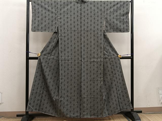 平和屋着物■上質な紬 麻の葉文様 正絹 逸品 未使用 BAAX8543mz