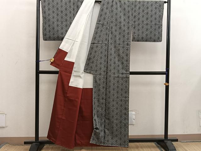 平和屋着物■上質な紬 麻の葉文様 正絹 逸品 未使用 BAAX8543mz