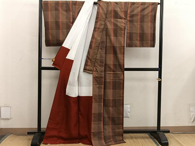 平和屋着物■上質な紬 格子柄 正絹 逸品 未使用 BAAX8544mz
