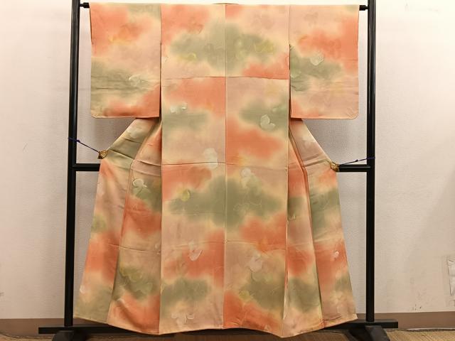 平和屋着物●上質な小紋 草葉文 地紋起こし 暈し染め 正絹 逸品 BAAX8550mz