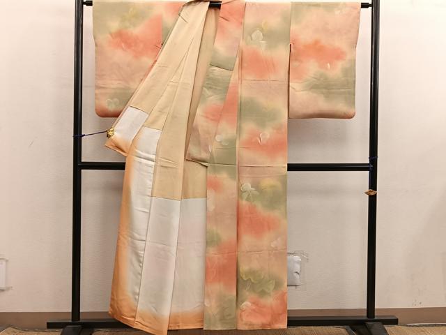 平和屋着物●上質な小紋 草葉文 地紋起こし 暈し染め 正絹 逸品 BAAX8550mz