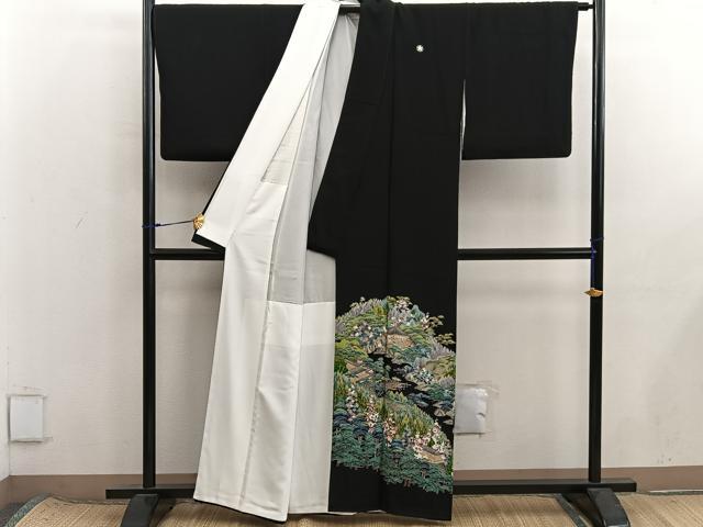 平和屋着物■豪華黒留袖 友禅 作家物 風景花文 正絹 逸品 BAAX8557mz