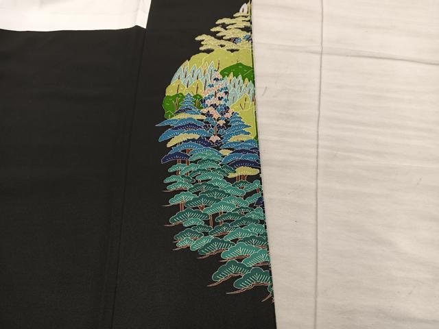 平和屋着物■豪華黒留袖 友禅 作家物 風景花文 正絹 逸品 BAAX8557mz