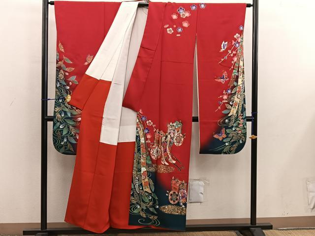 平和屋着物■豪華振袖 駒刺繍 御所車花文 暈し染め 金銀彩 正絹 逸品 BAAX8562mz