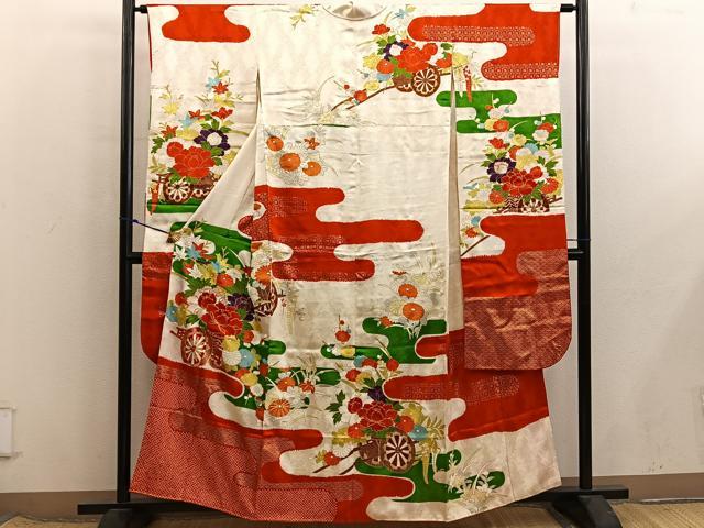 平和屋着物■豪華振袖 駒刺繍 牡丹花車文 金彩 正絹 逸品 BAAX8565mz