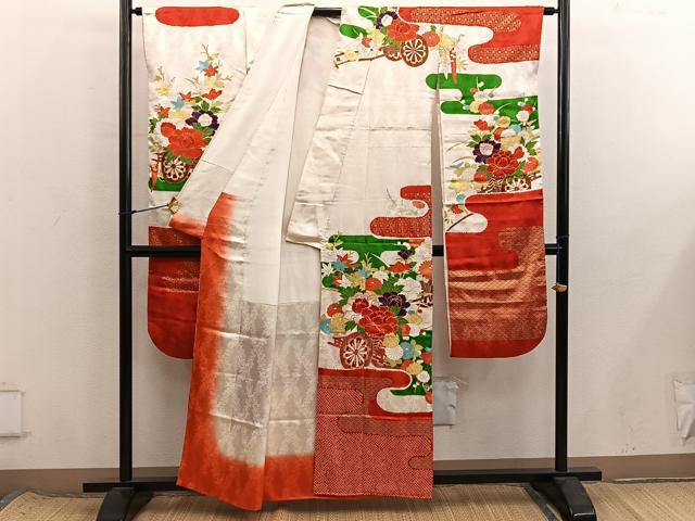 平和屋着物■豪華振袖 駒刺繍 牡丹花車文 金彩 正絹 逸品 BAAX8565mz