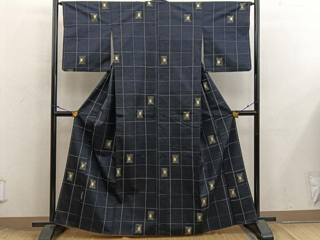 平和屋着物■上質な紬 格子柄 正絹 逸品 BAAX8570mz