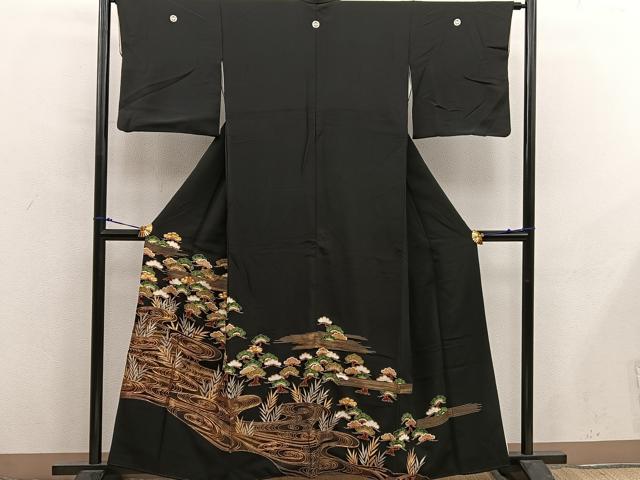 平和屋着物■豪華黒留袖 駒刺繍 流水松文 金彩 正絹 逸品 BAAX8591mz