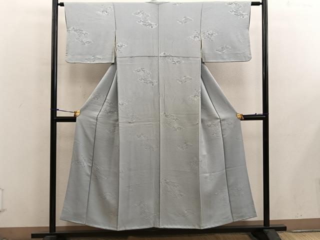 平和屋着物■上質な色無地 草花地紋 青磁鼠色 正絹 逸品 BAAX8596mz