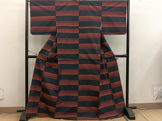 平和屋着物■本場縞大島紬 横段文 正絹 逸品 BAAX8605mz
