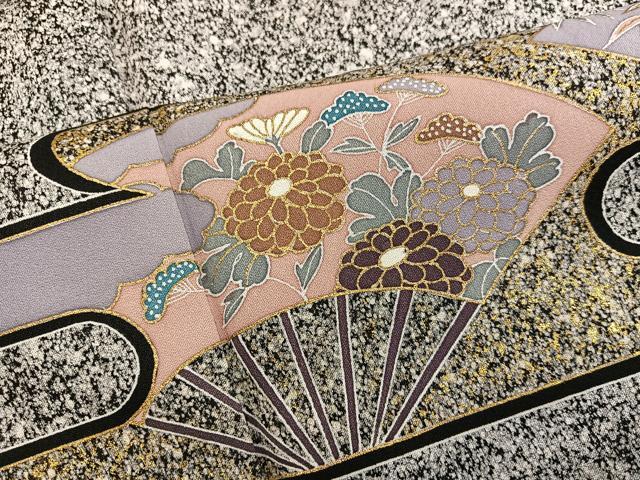 平和屋着物■訪問着 エ霞扇面花文 たたき染め 金彩 正絹 逸品 BAAX8609mz