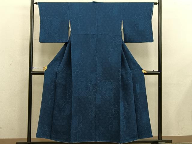平和屋着物■上質な小紋 本藍 型絵染め 菊唐草文 正絹 逸品 BAAX8615mz