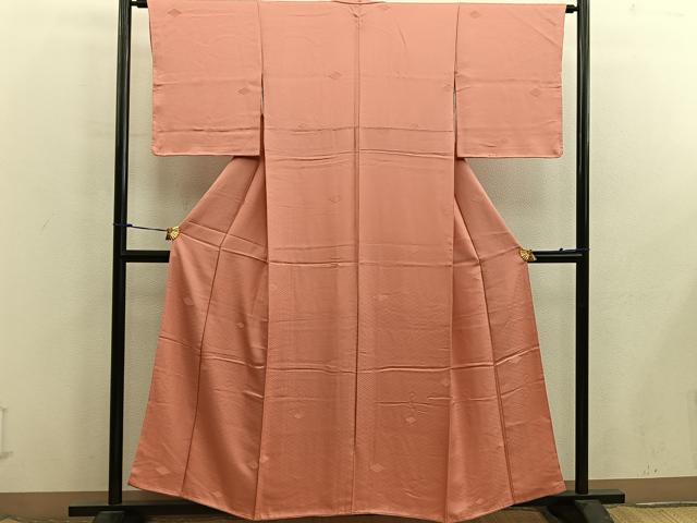平和屋着物■上質な色無地 花菱地紋 纁色 正絹 逸品 未使用 BAAX8630mz