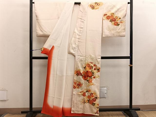 平和屋着物■訪問着 駒刺繍 菊牡丹花文 金彩 正絹 逸品 BAAX8633mz