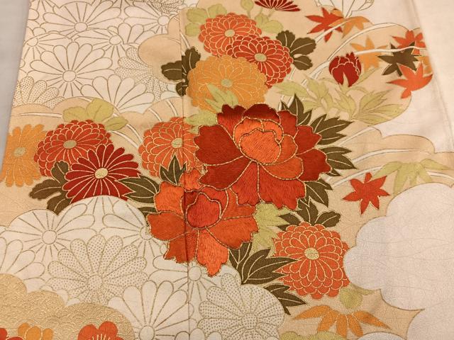 平和屋着物■訪問着 駒刺繍 菊牡丹花文 金彩 正絹 逸品 BAAX8633mz