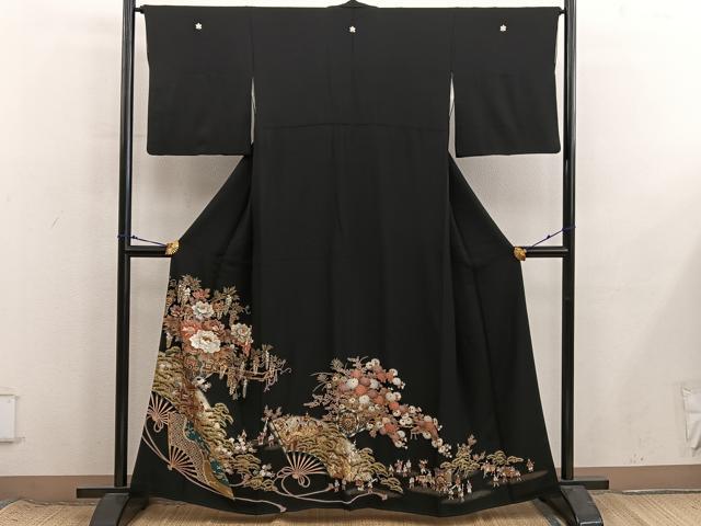平和屋着物■豪華黒留袖 刺繍 花車文 金彩 正絹 逸品 BAAX8638mz