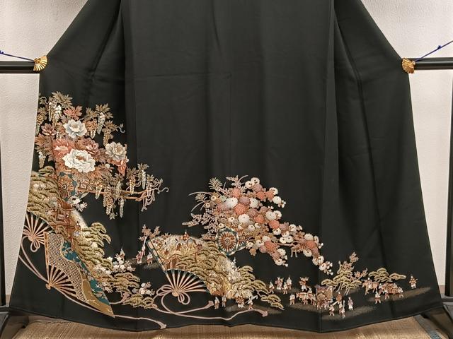 平和屋着物■豪華黒留袖 刺繍 花車文 金彩 正絹 逸品 BAAX8638mz