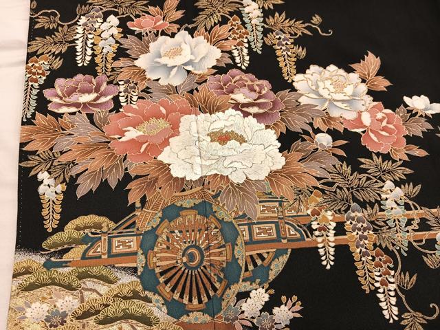 平和屋着物■豪華黒留袖 刺繍 花車文 金彩 正絹 逸品 BAAX8638mz