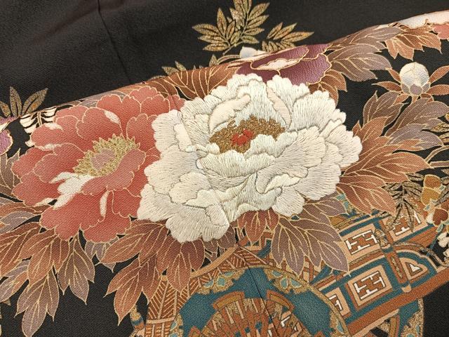 平和屋着物■豪華黒留袖 刺繍 花車文 金彩 正絹 逸品 BAAX8638mz