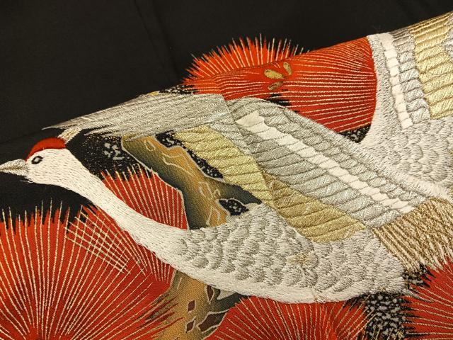 平和屋着物■豪華黒留袖 刺繍 孔雀 金銀糸 正絹 逸品 BAAX8642mz