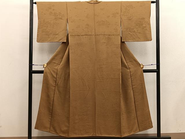平和屋着物■上質な色無地 風景地紋 桑茶色 正絹 逸品 BAAX8644mz