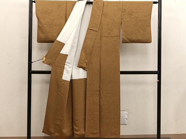 平和屋着物■上質な色無地 風景地紋 桑茶色 正絹 逸品 BAAX8644mz