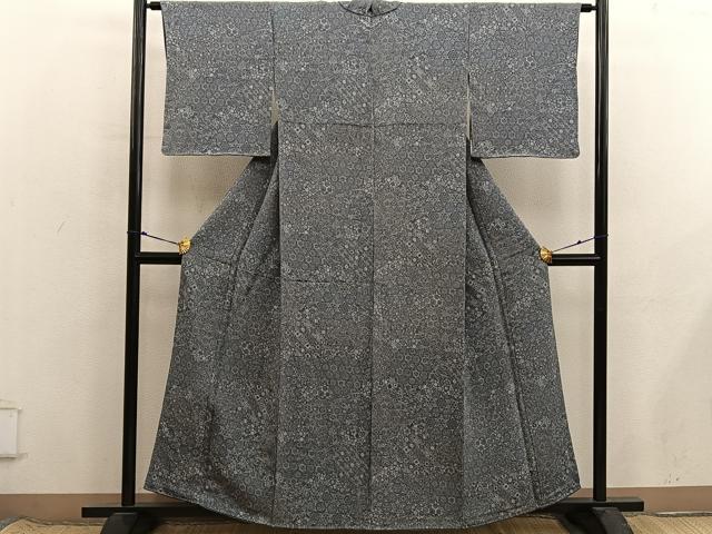 平和屋着物■上質な小紋 切嵌花文 鬼しぼ縮緬 正絹 逸品 BAAX8645mz