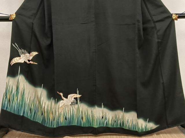 平和屋着物■豪華黒留袖 駒刺繍 飛鶴文 金彩 正絹 逸品 BAAX8648mz