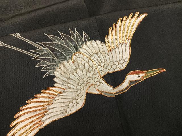 平和屋着物■豪華黒留袖 駒刺繍 飛鶴文 金彩 正絹 逸品 BAAX8648mz
