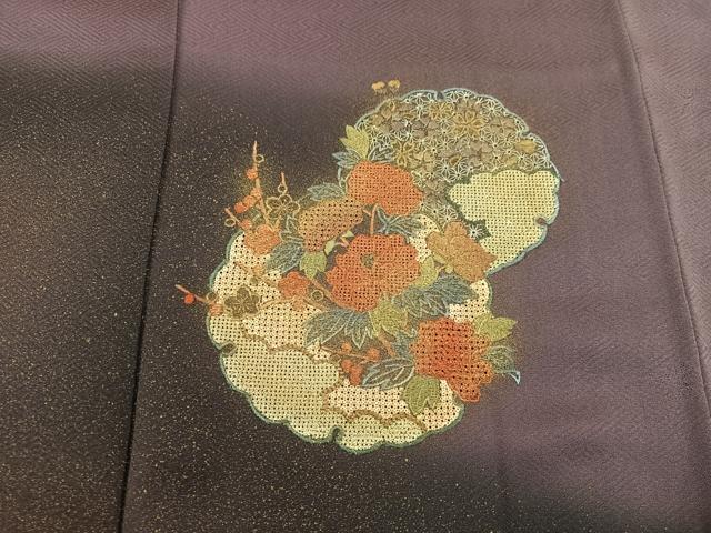 平和屋着物●訪問着 スワトウ刺繍 雪輪牡丹花文 暈し染め 金彩 正絹 逸品 BAAX8658mz