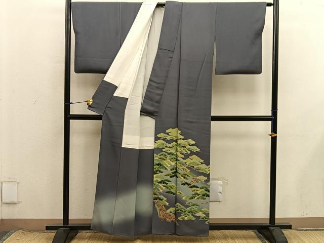 平和屋着物●名門染元 秀美 十日町友禅 色留袖 枝松文 暈し染め 正絹 逸品 BAAX8670mz